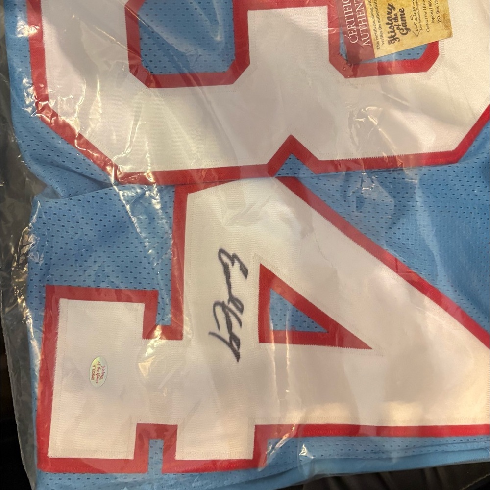 Autographed/Signed EARL CAMPBELL Houston Blue Football Jersey JSA COA Auto
